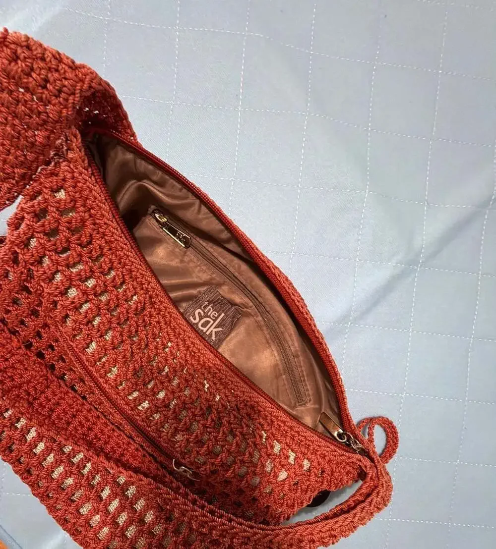 The Sak Crochet Hobo Zip Shoulder Bag, Burnt Orange